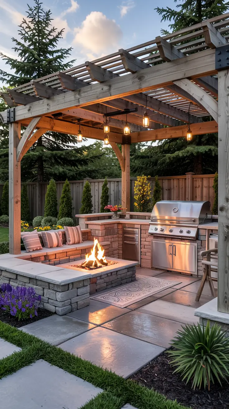 Patio with Fire Pit 2026: Backyard Design Ideas with Pergola, Hot Tub & Dining Area