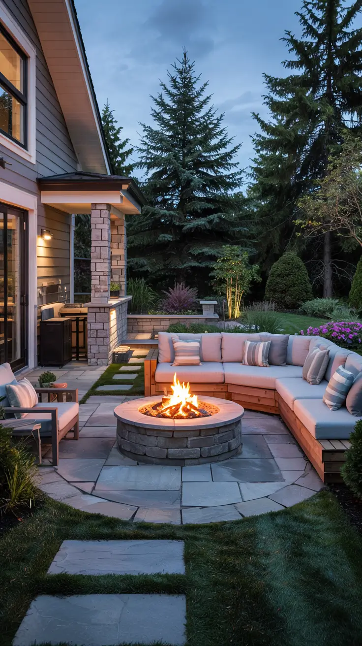 Patio with Fire Pit 2026: Backyard Design Ideas with Pergola, Hot Tub & Dining Area