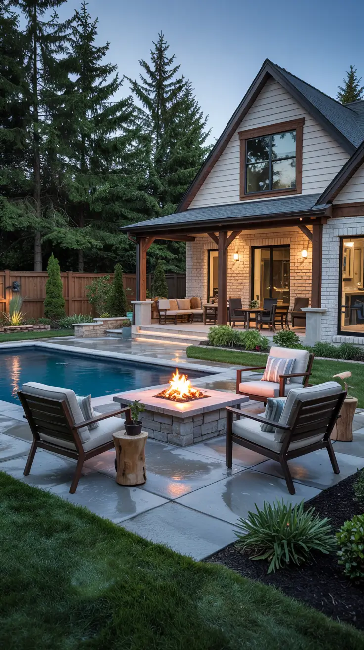 Patio with Fire Pit 2026: Backyard Design Ideas with Pergola, Hot Tub & Dining Area