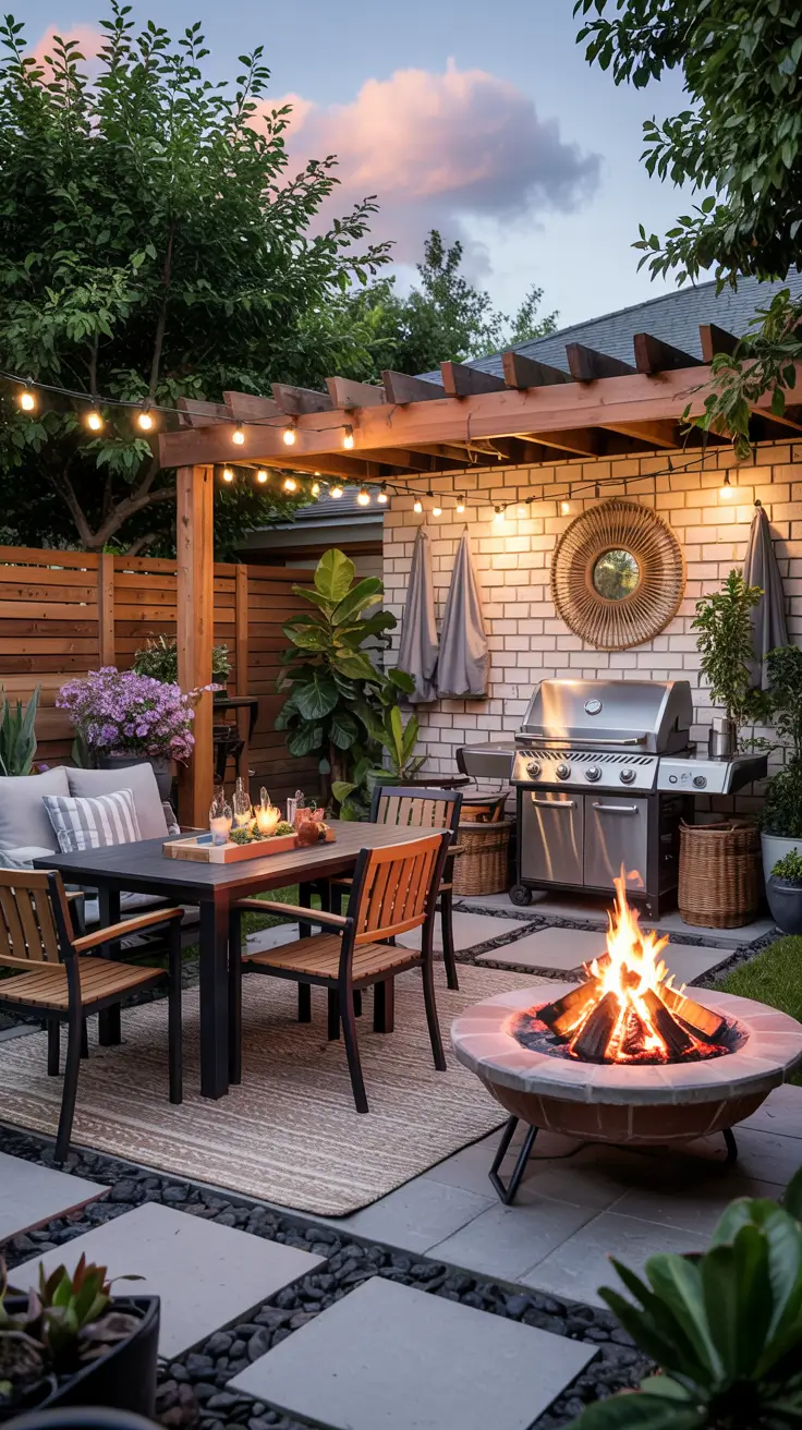 Patio with Fire Pit 2026: Backyard Design Ideas with Pergola, Hot Tub & Dining Area