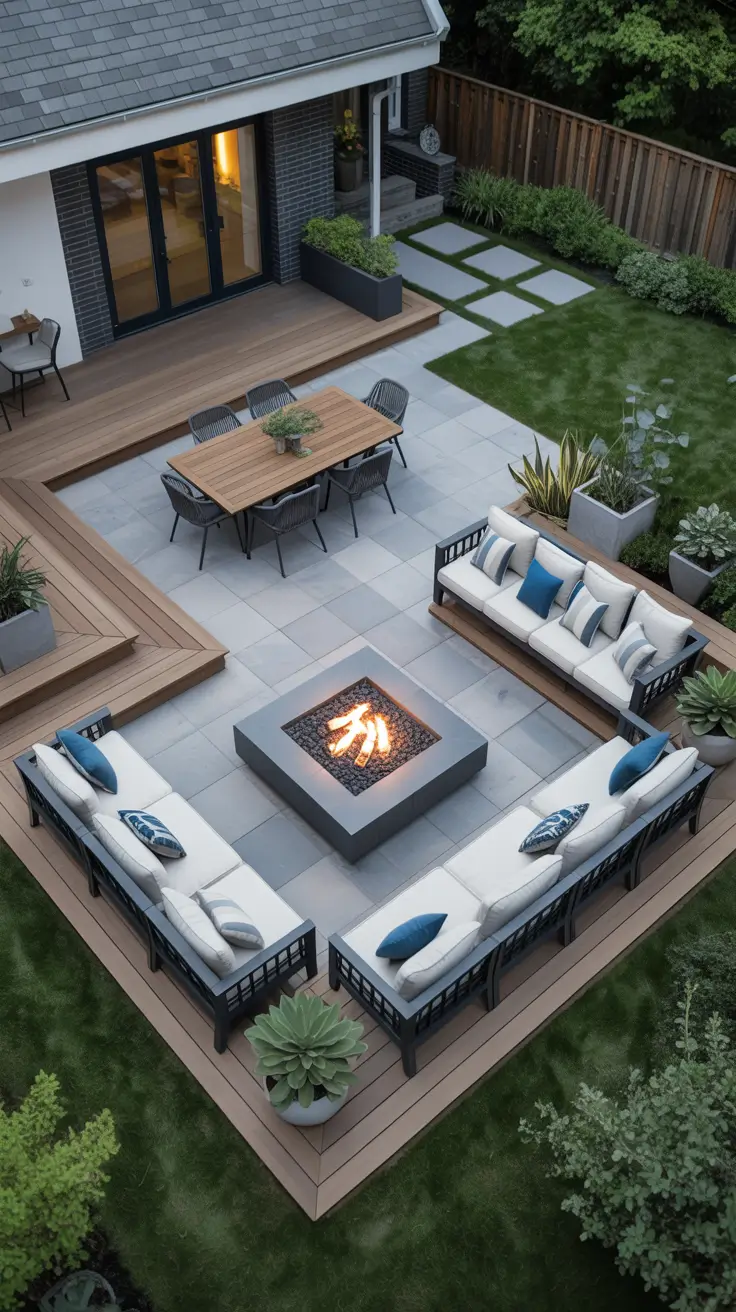 Patio with Fire Pit 2026: Backyard Design Ideas with Pergola, Hot Tub & Dining Area