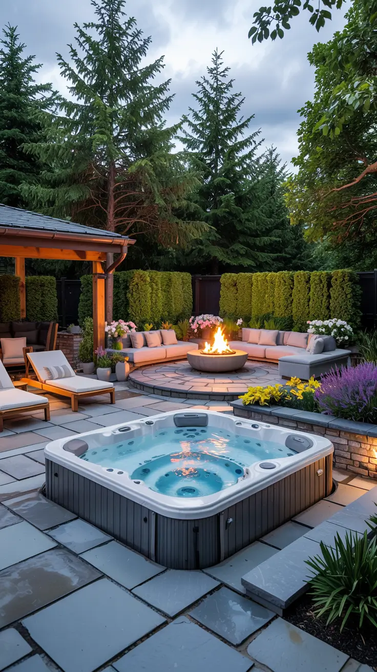 Patio with Fire Pit 2026: Backyard Design Ideas with Pergola, Hot Tub & Dining Area