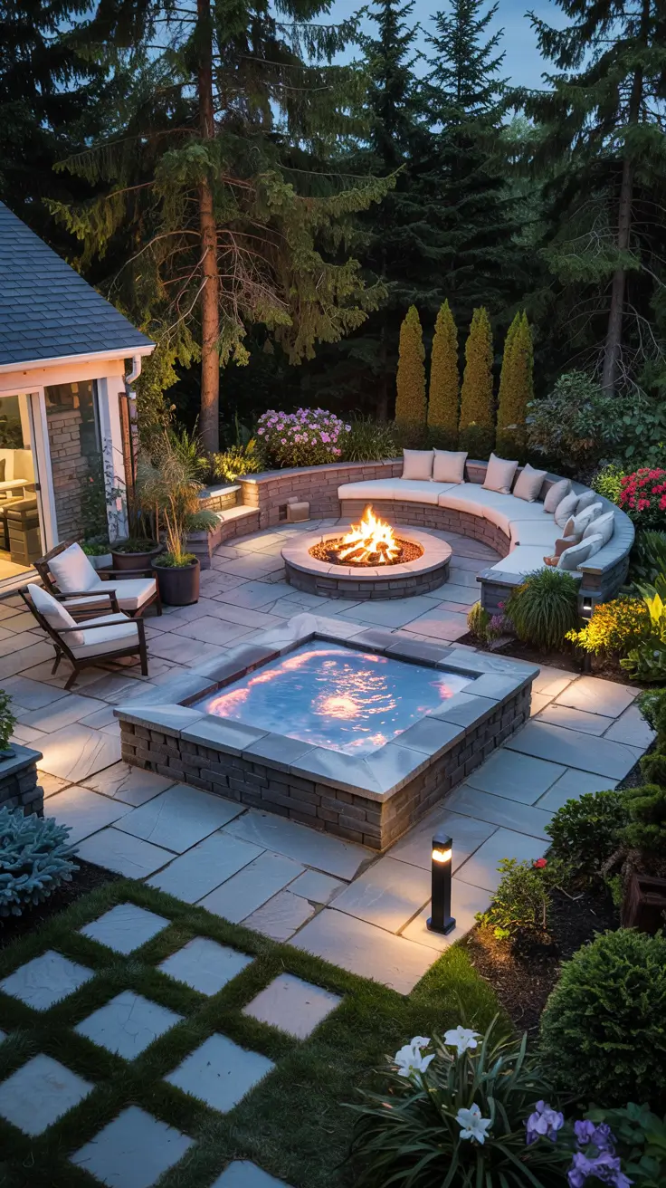 Patio with Fire Pit 2026: Backyard Design Ideas with Pergola, Hot Tub & Dining Area