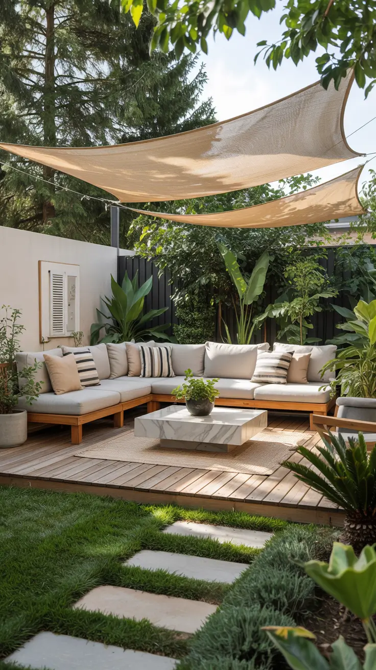 Shade Sail Backyard Ideas 2026: Triangle, Rectangle & Modern Sun Shade Designs