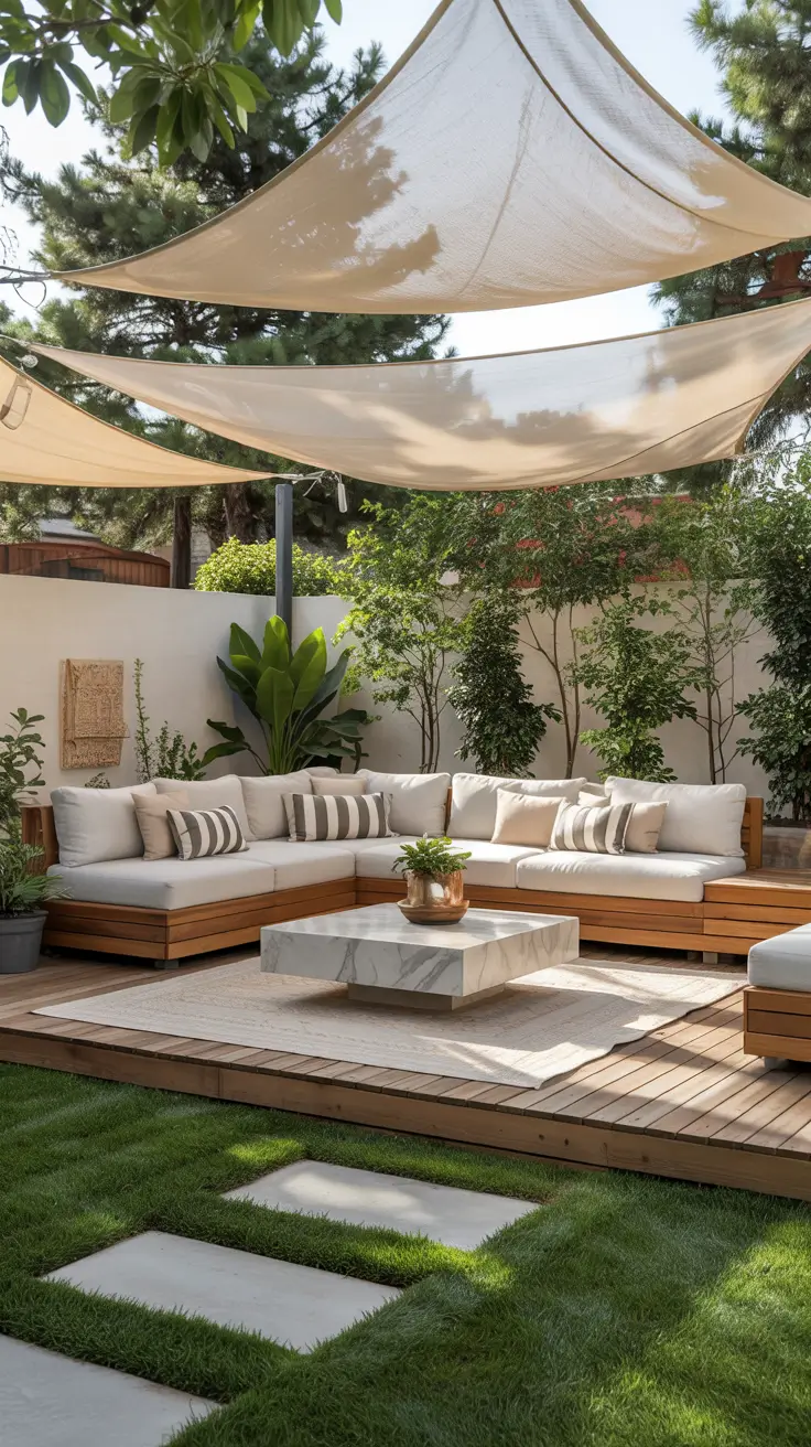 Shade Sail Backyard Ideas 2026: Triangle, Rectangle & Modern Sun Shade Designs