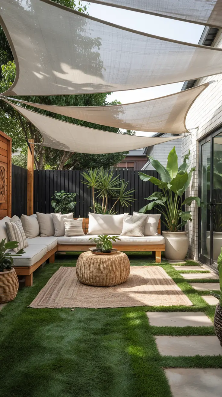 Shade Sail Backyard Ideas 2026: Triangle, Rectangle & Modern Sun Shade Designs