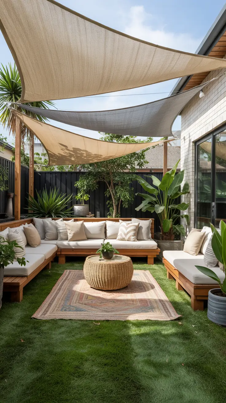 Shade Sail Backyard Ideas 2026: Triangle, Rectangle & Modern Sun Shade Designs