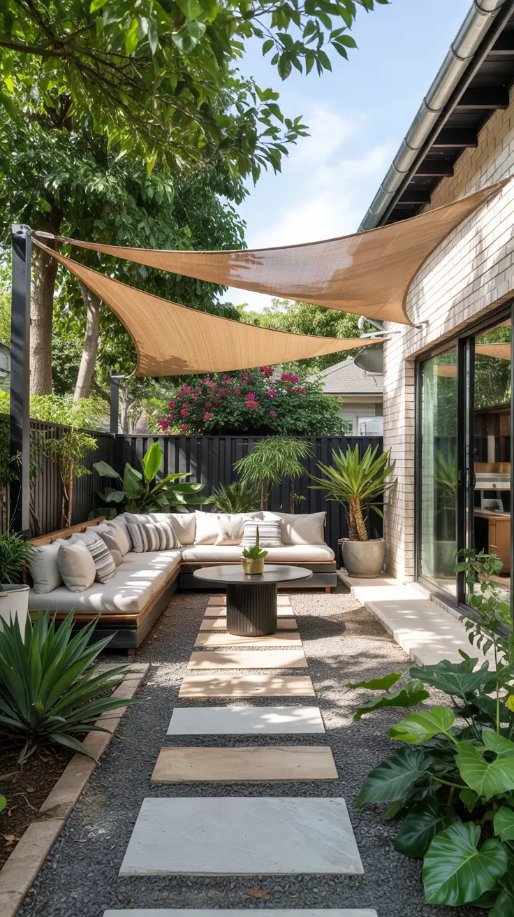 Shade Sail Backyard Ideas 2026: Triangle, Rectangle & Modern Sun Shade Designs
